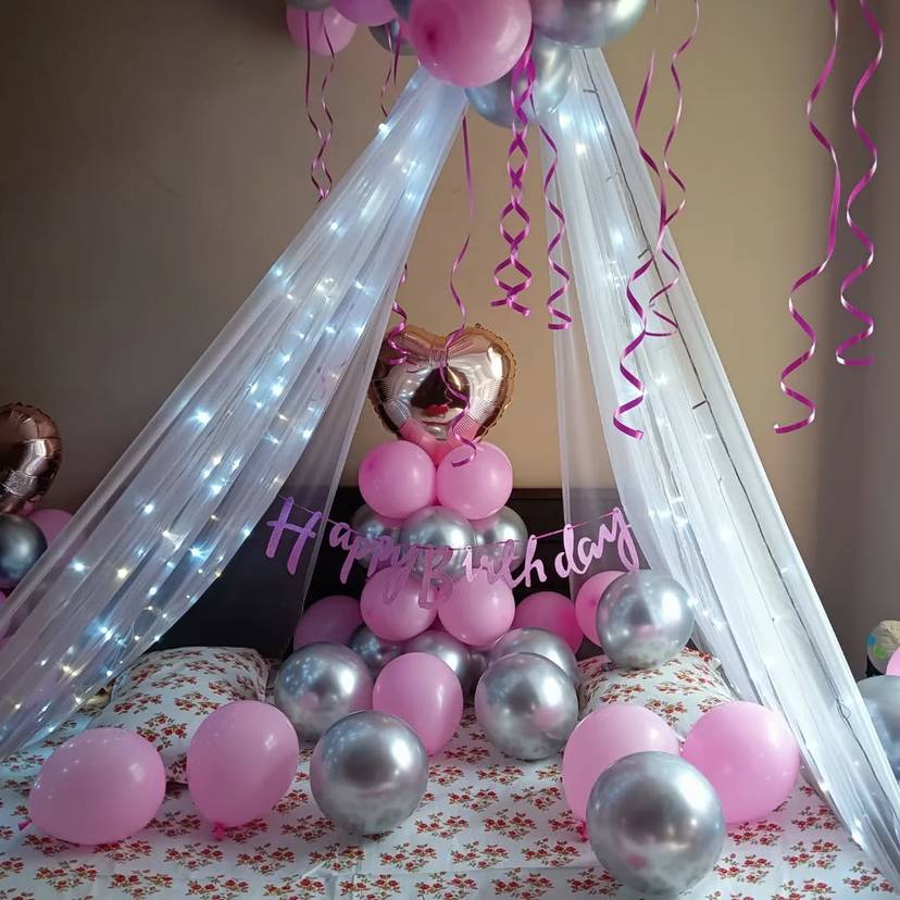 Pink and Silver Birthday Canopy Decor - Image 1