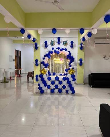 Blue And White Birthday Balloon Arch