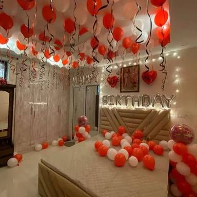 Romantic Red And White Birthday Room Decor
