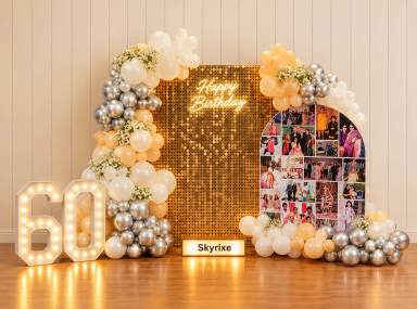 60th Birthday Backdrop with Balloon Garlands