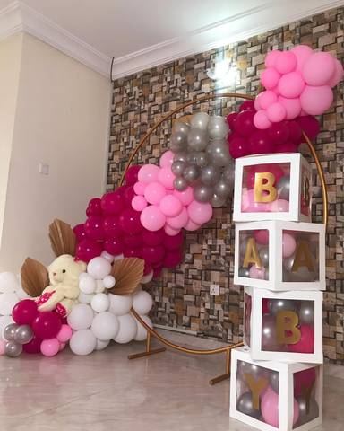 Elegant Baby Shower Balloon Setup Pink And Gold Theme