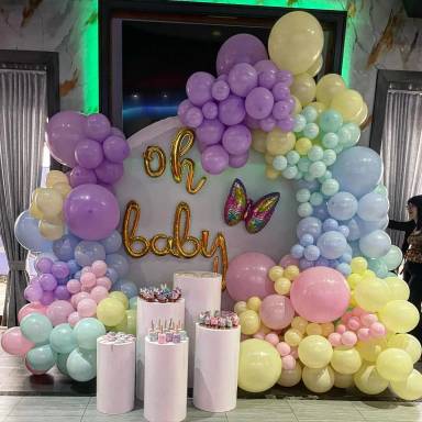 Pastel Rainbow Baby Shower Balloon Display