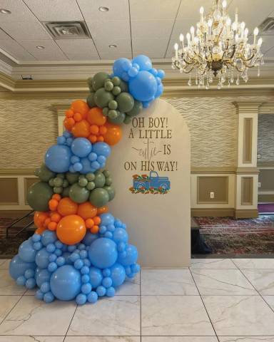 Little Cutie on His Way Rustic Baby Shower Balloon Setup