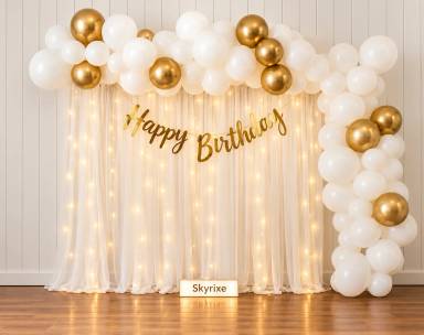 Birthday Balloon Decoration with LED Curtain Backdrop