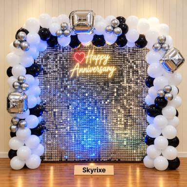 Black And White Anniversary Balloon Arch