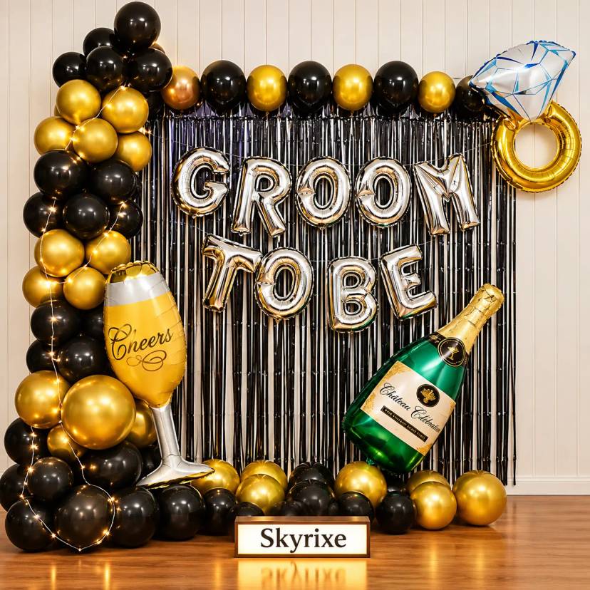 Black Gold Groom To Be Celebration Backdrop - Image 1