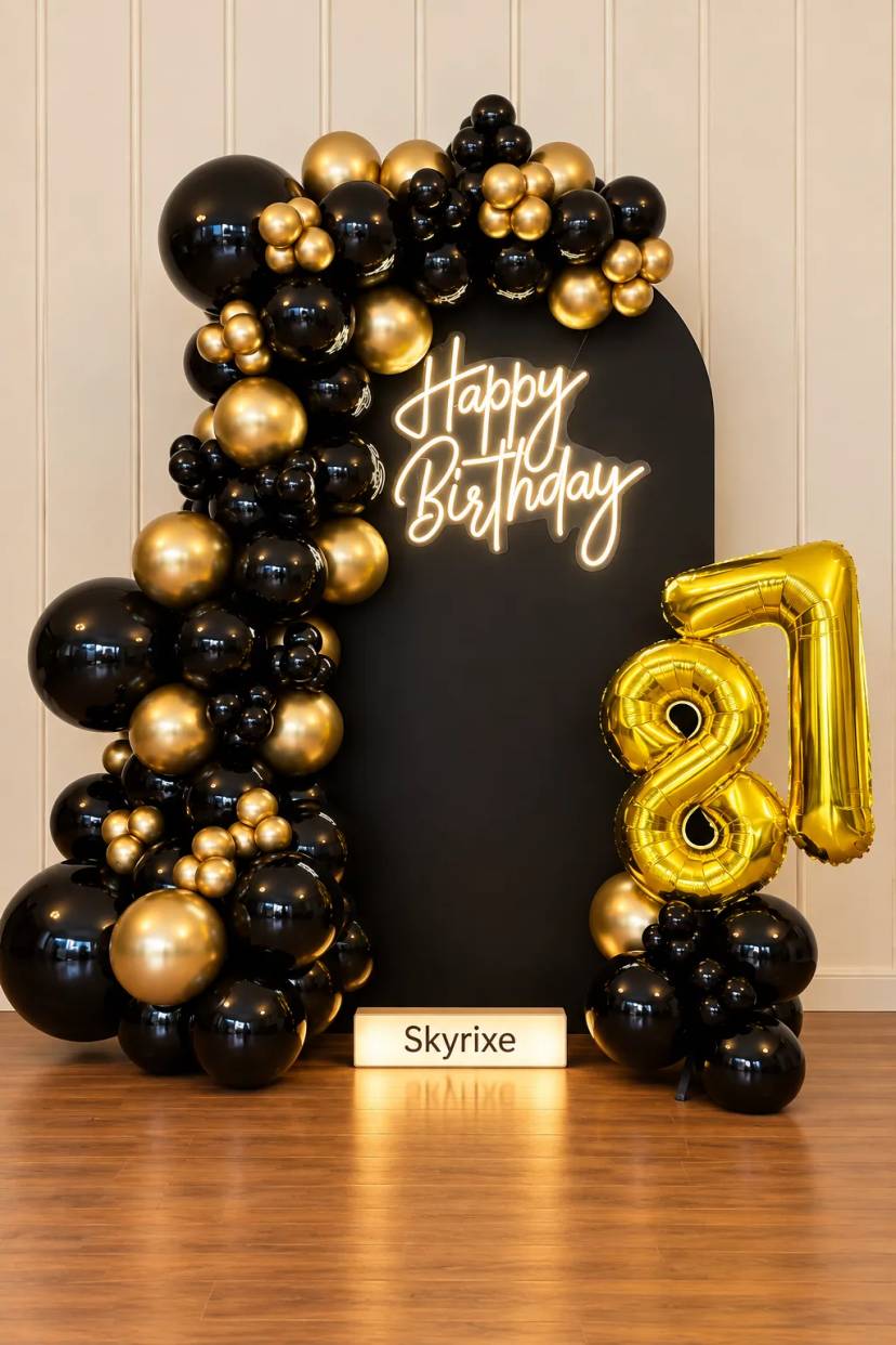 Black and Gold Birthday Arch Decoration - Image 1