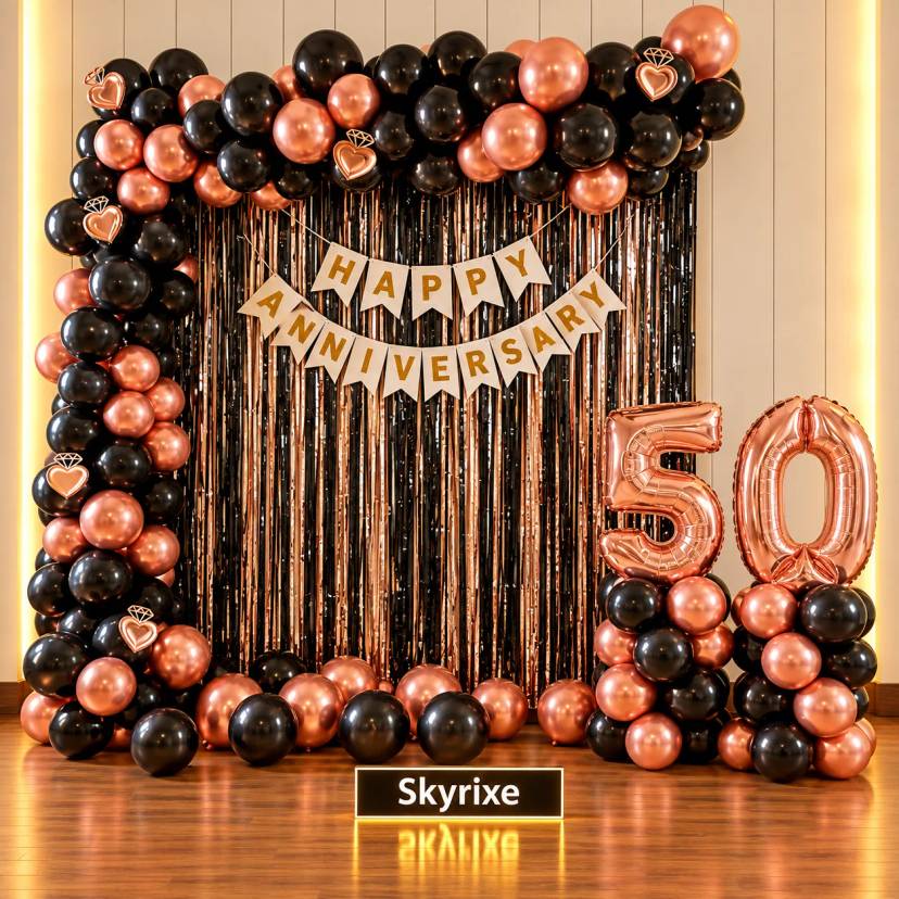 Black and Rose Gold 50th Anniversary Backdrop - Image 1