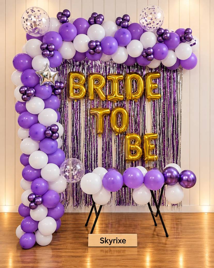 Bride to Be Purple And White Balloon Decor - Image 1