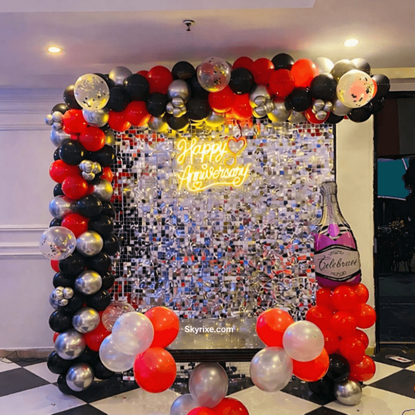 Silver sequin shimmer backdrop setup - Image 1