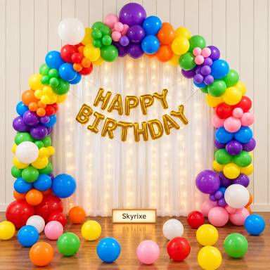 Colorful Rainbow Balloon Arch Birthday Decor