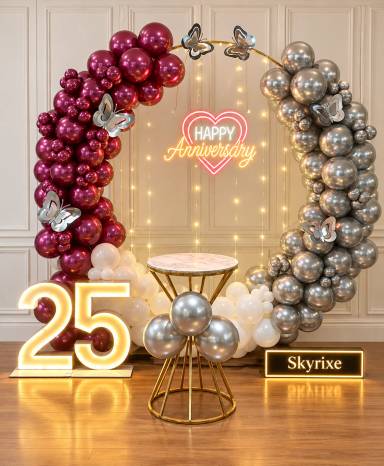 Silver And Burgundy 25th Anniversary Backdrop