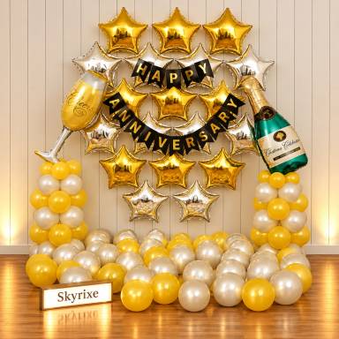 Golden Star Anniversary Balloon Decoration at Home