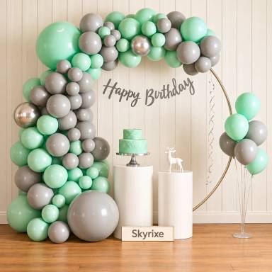 Green and Silver Arch Birthday Balloon Decoration