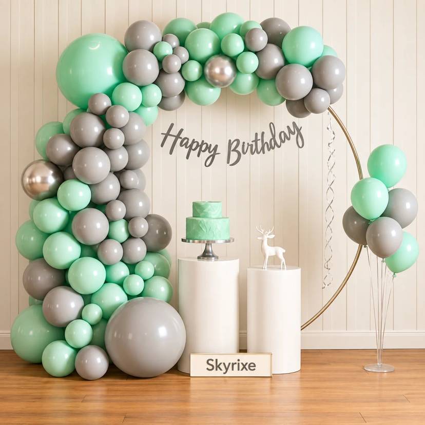 Green and Silver Arch Birthday Balloon Decoration - Image 1