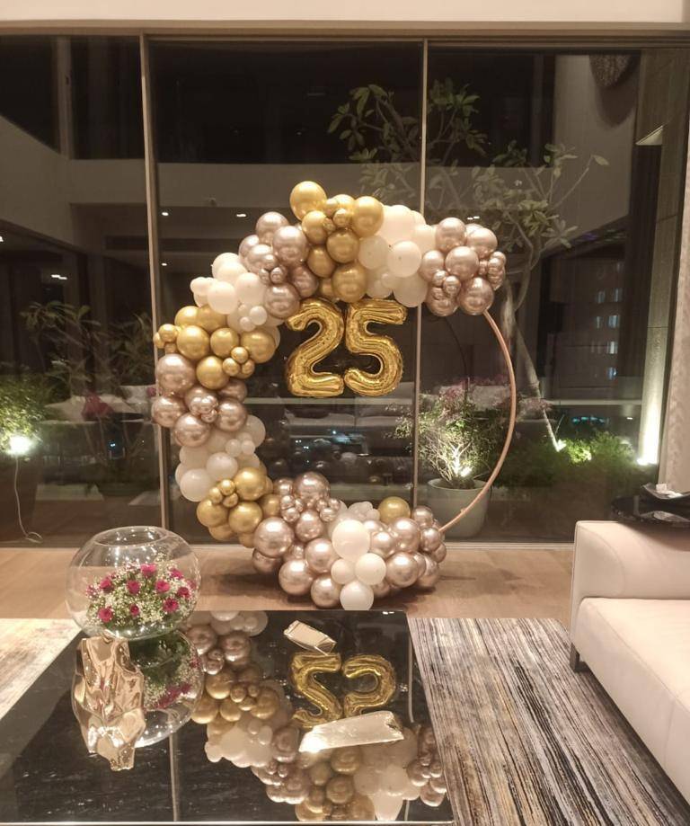 Golden Silver Elegant 25th Celebration Backdrop - Image 1