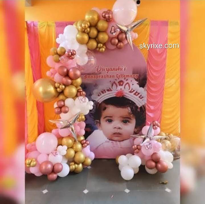 Pink and Gold Annaprashan Ceremony Balloon Decoration - Image 1