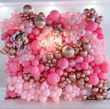Luxury Pink and Rose Gold Oh Baby Balloon Wall