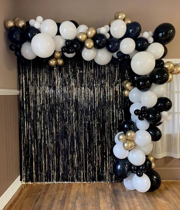 Black White And Gold Glam Balloon Backdrop - Image 1