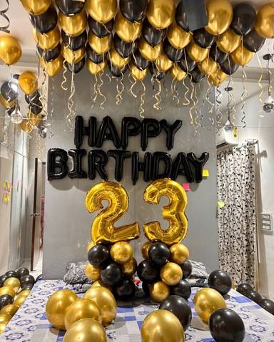 Luxurious Black And Gold 23rd Birthday Balloon Decoration