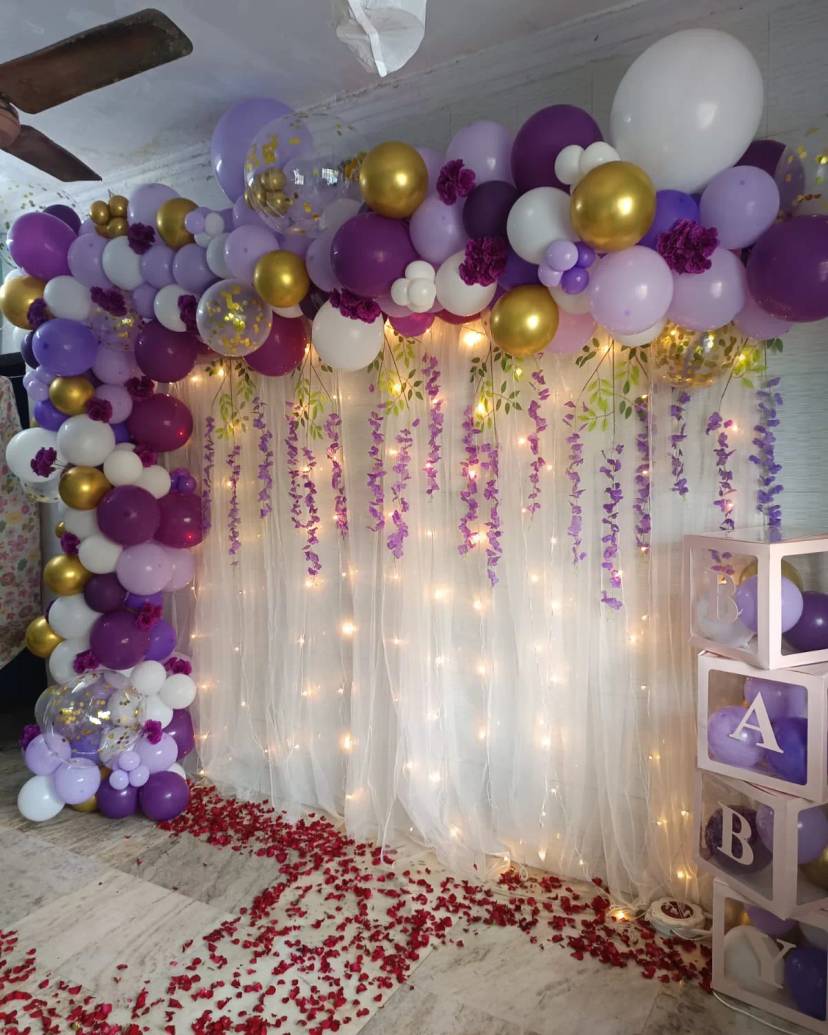 Purple And Gold Floral Baby Shower Backdrop - Image 1