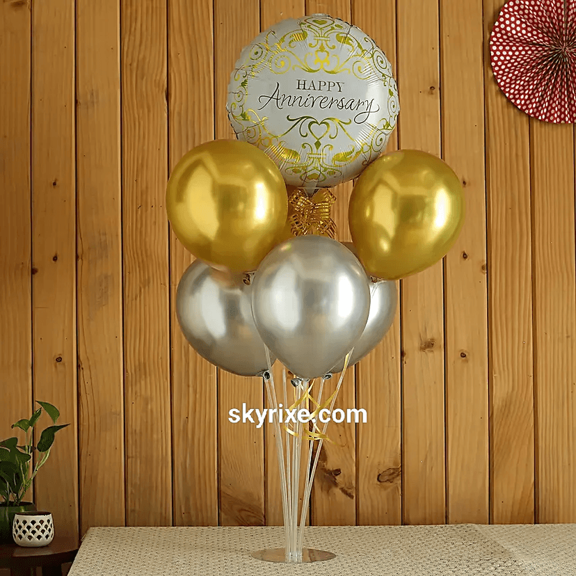 Golden Elegance Anniversary Balloon Bouquet - Image 1
