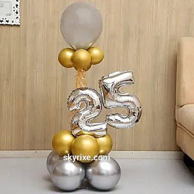 Silver Gold 25th Celebration Balloon Bouquet