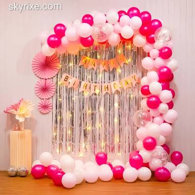 Pink and Silver Simple Birthday Decoration