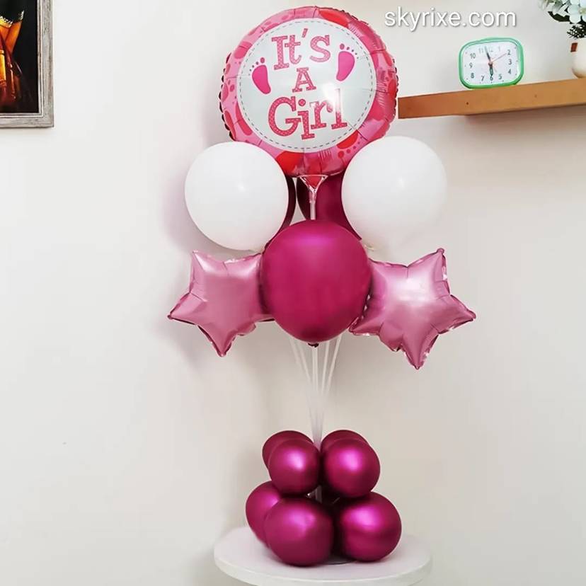 It s A Girl Pink Star Balloon Bouquet Stand - Image 1