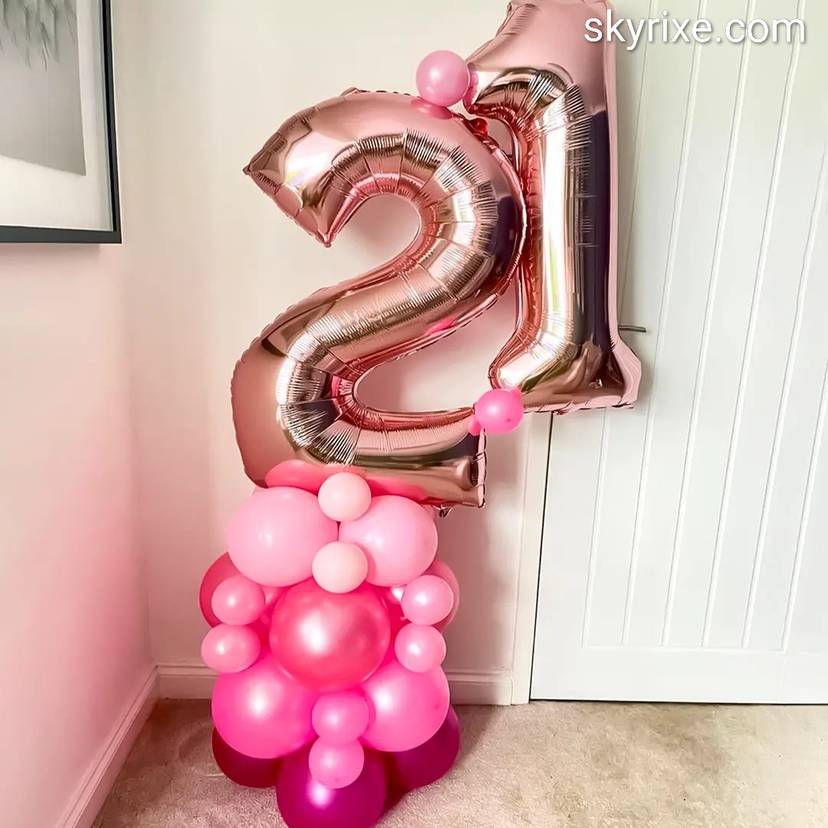 Rose Gold 21st Birthday Balloon Pillar - Image 1