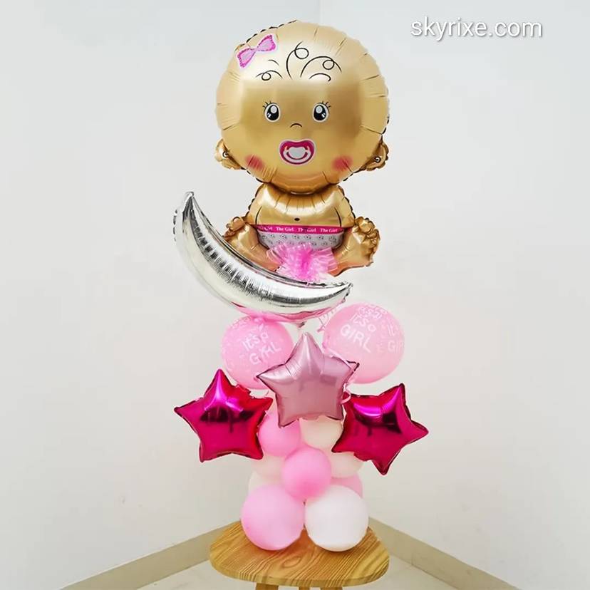 Twinkle Baby Girl Moon Balloon Stand - Image 1