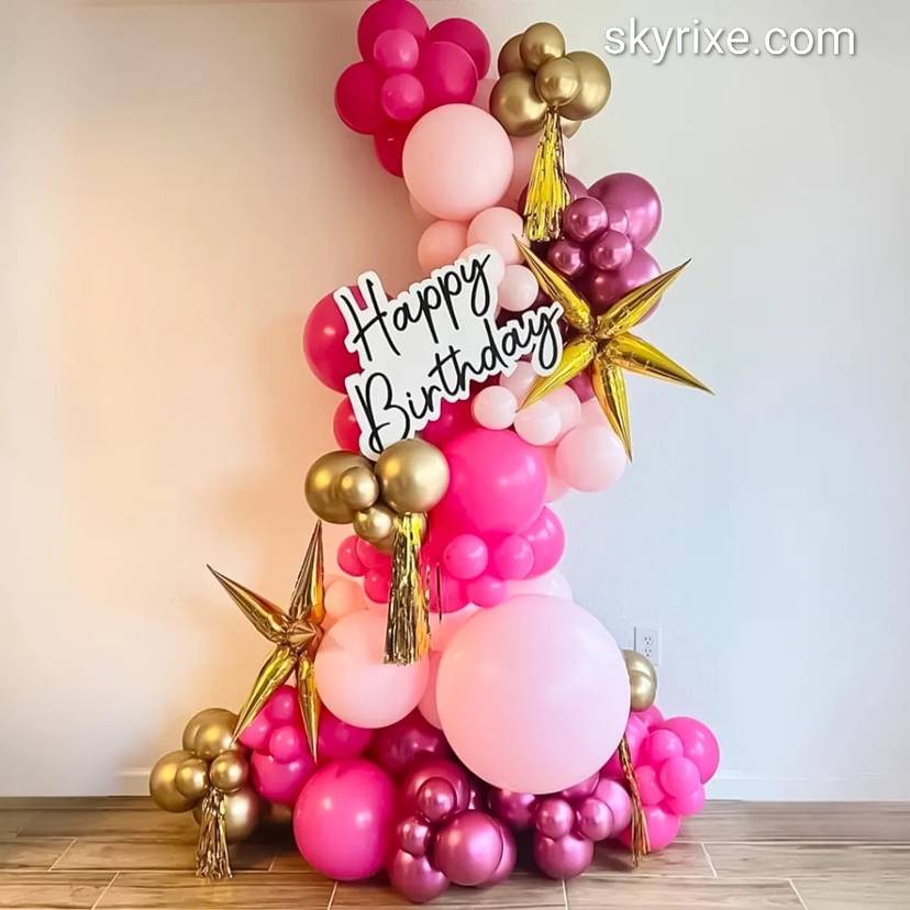 Pink and Gold Birthday Balloon Column Standee - Image 1