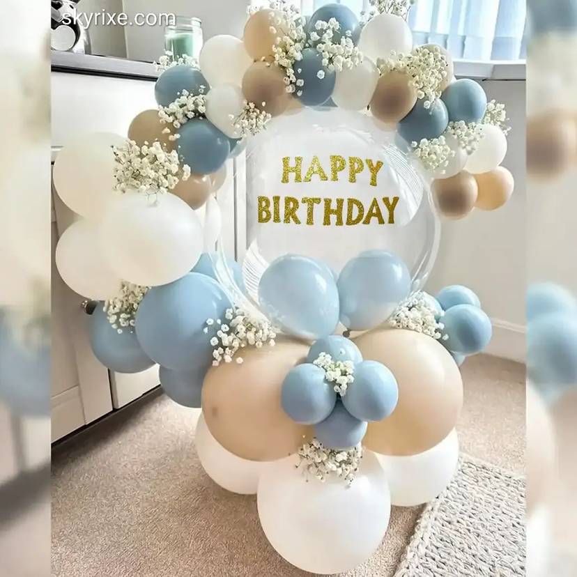 Pastel Blue Birthday Bubble Balloon Ring - Image 1