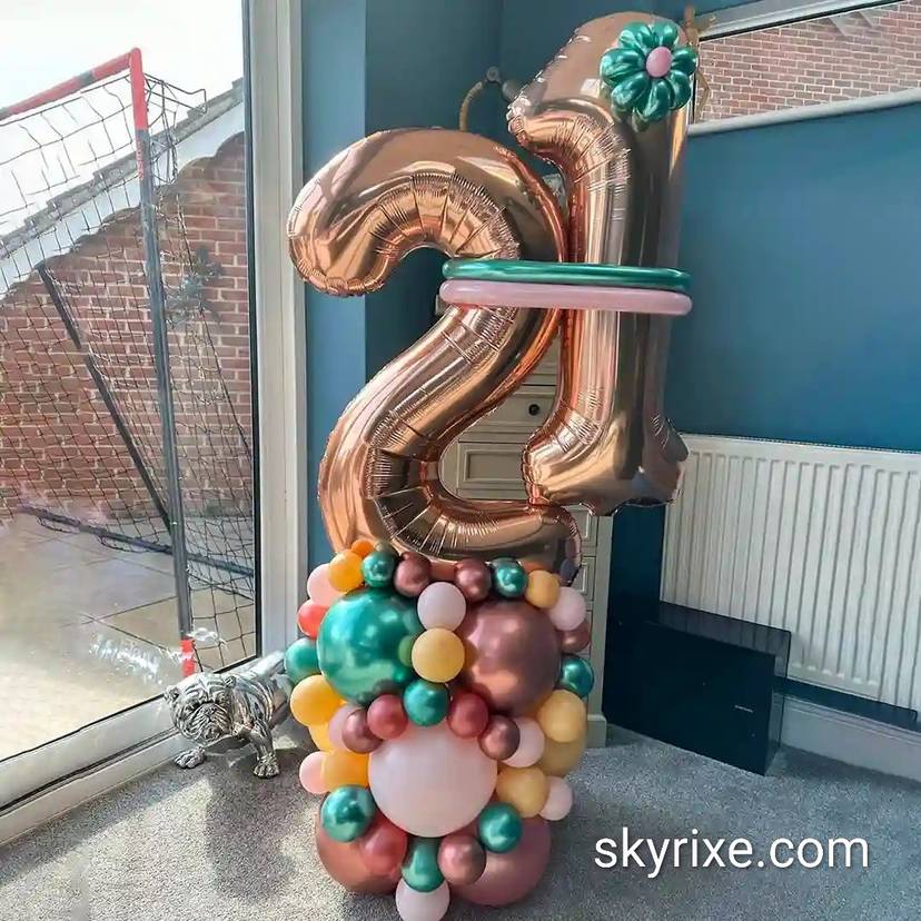 Rose Gold 21 Milestone Balloon Column - Image 1