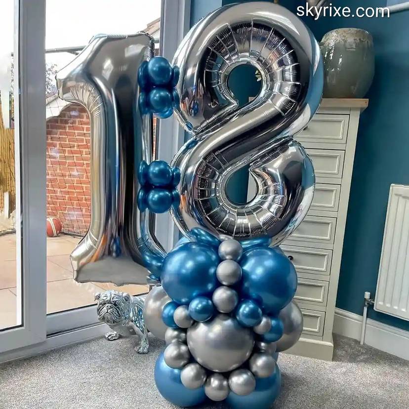 Royal Blue 18th Birthday Number Balloon Tower - Image 1