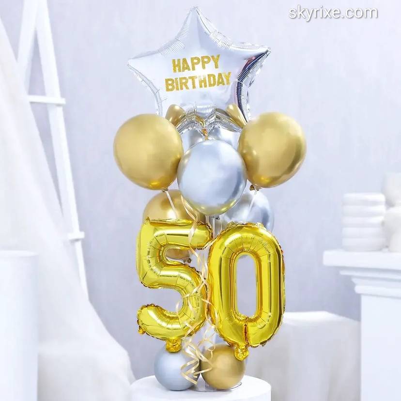 Golden 50 Milestone Birthday Balloon Bouquet - Image 1