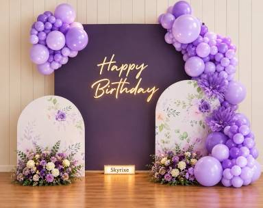Lavender Flower Backdrop Birthday balloon Decoration