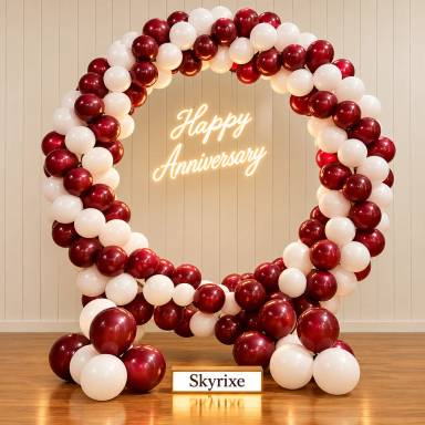 Maroon and White Anniversary Balloon Arch