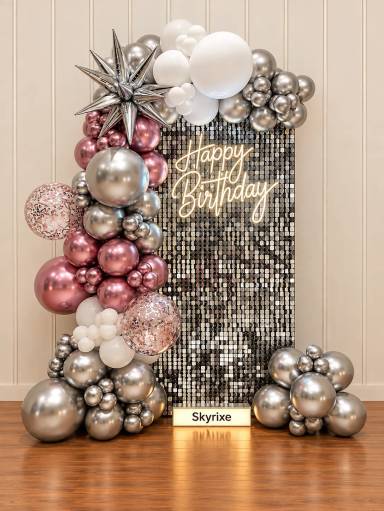 Neon and Sequin Birthday Backdrop Decoration