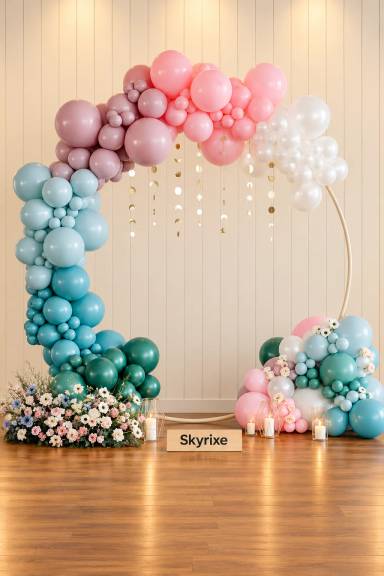 Pastel Balloon Arch with Flower Accents