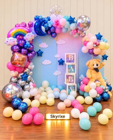 Pastel Rainbow Teddy Bear Birthday Balloon Decoration