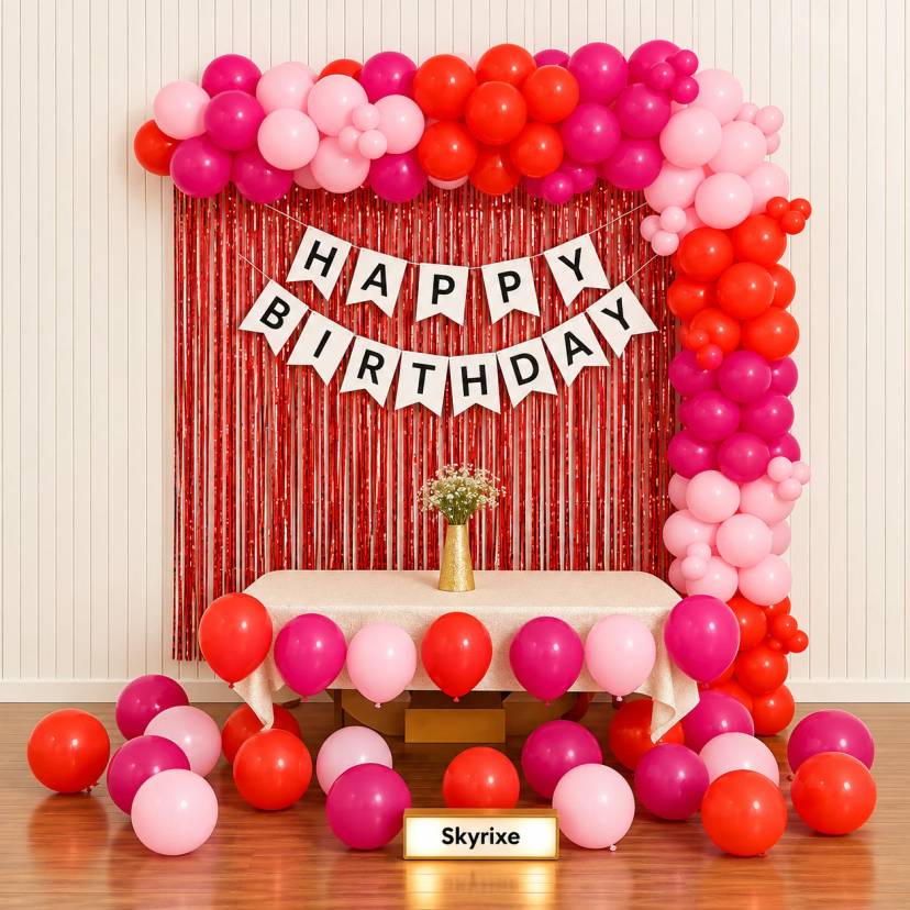 Peach Pink Birthday Balloon Arch Decoration - Image 1