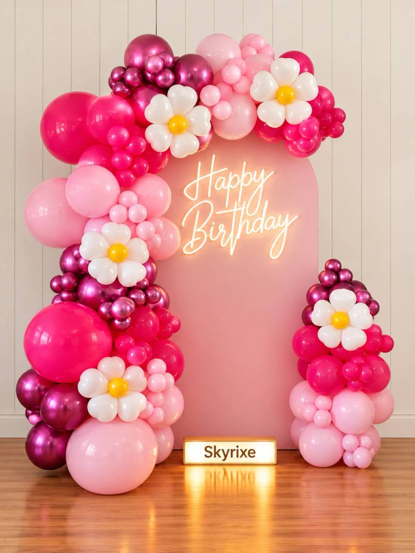 Pink Daisy Bloom Birthday Backdrop - Image 1