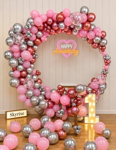 Pink and Silver Anniversary Balloon Ring Decoration