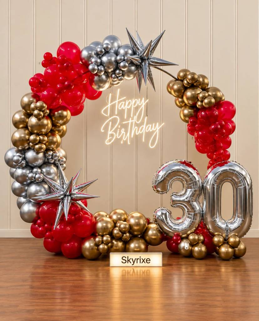 Red and Gold Ring Balloon Decoration - Image 1