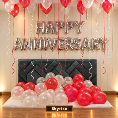 Silver And Red Anniversary Balloon Decor
