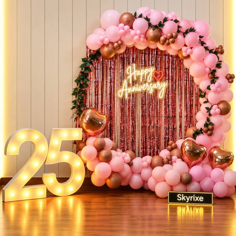 Rose Gold 25th Anniversary Balloon Arch - Image 1