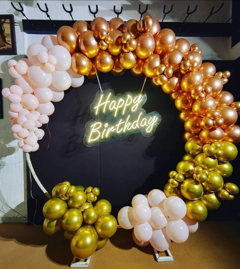 Gold And Blush Birthday Balloon Arch - Image 1