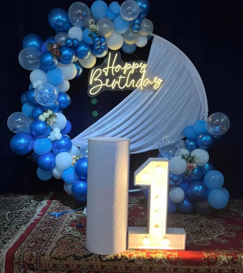 Elegant Blue Birthday Backdrop - Image 1