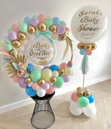 Pastel And Gold Baby Shower Balloon Setup